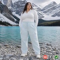 Pantalon cargo droit sur mesure grande taille pour femme, en molleton mélangé laine 450g, taille à cordon de serrage, poches latérales, du S au 5X