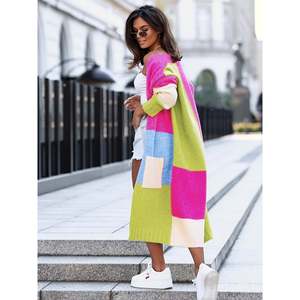 Cárdigan de manga larga con bloques de color, multicolor, talla S, ropa de mujer - Product Image 4