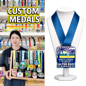 Médaille de course personnalisée en métal 3D avec ruban, pour événements sportifs, course amusante, demi-marathon, course de 5 km, et événements majeurs mondiaux, finition dorée et émaillée, design unique - Product Image 1