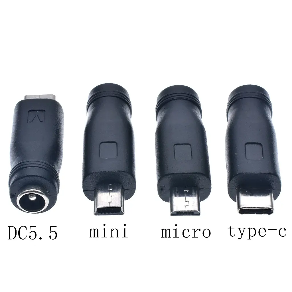 DC5.5 * 2.1 Feminino para Micro USB/Mini USB/Tipo-C Masculino Power Adapter Converter