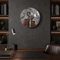 Jam Dinding Plastik Motif Gajah Art Deco dengan Jarum Penunjuk, Baterai, Tahan Air, Desain Senyap untuk Dekorasi Ruang Tamu