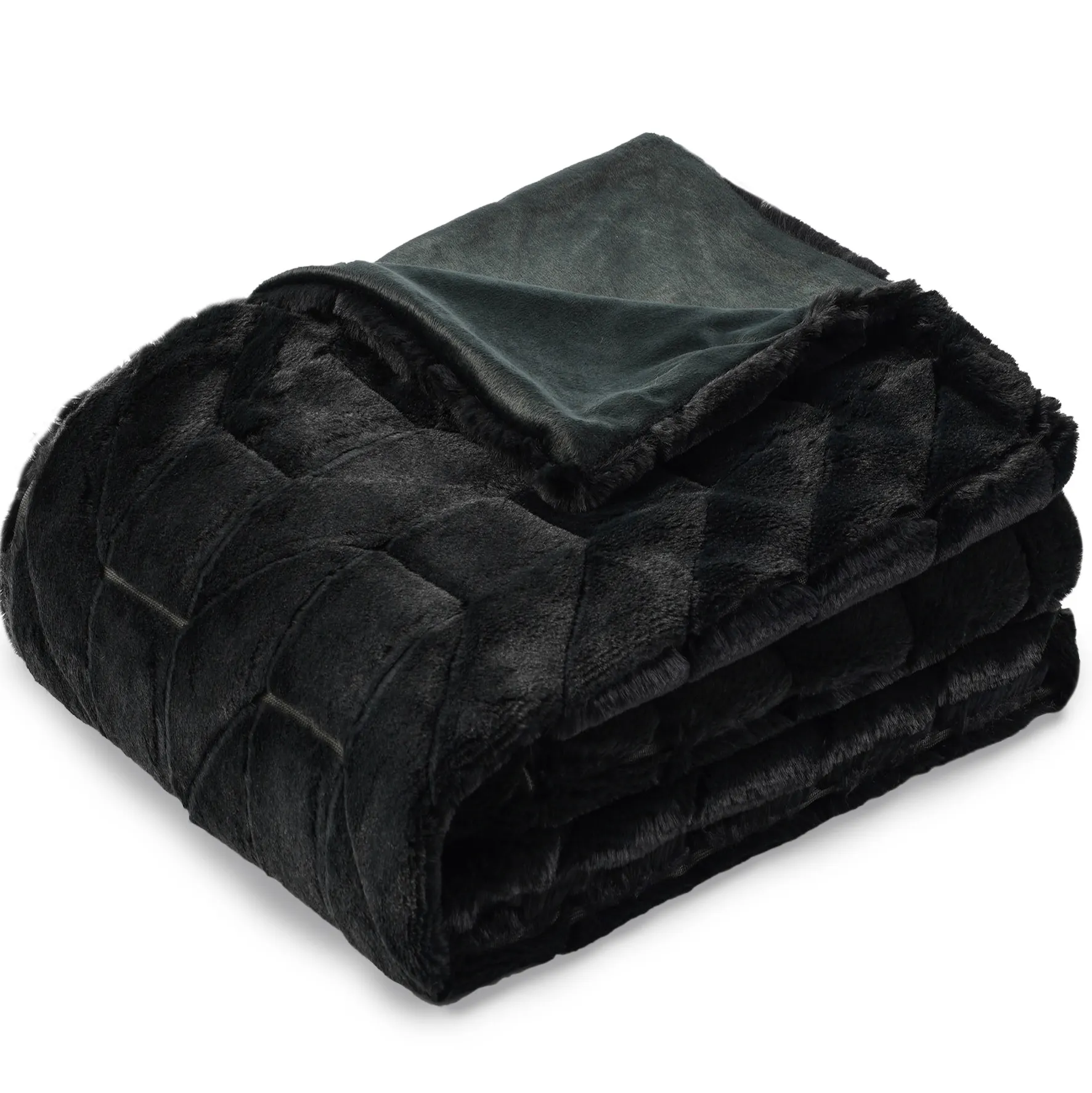 50 x 70 Inches Black Green Emerald Kitten Soft Throw Blanket Ultra Plush Jacquard Minky Faux Rabbit Fur Blanket