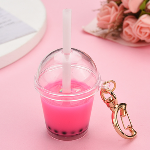 Acryl Nachtlicht Floating Bubble <span class=keywords><strong>Tea</strong></span> Schlüssel bund Niedlich Moving Liquid <span class=keywords><strong>Milk</strong></span> Tee tasse Schlüssel halter Tasche Anhänger Schlüssel anhänger - Product Image 3