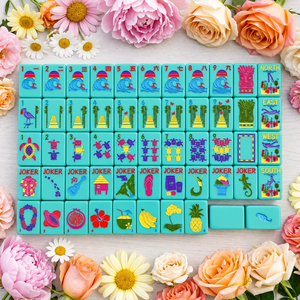 Juego de Mahjong Americano de Lujo Personalizado, Portátil, Verde <span class=keywords><strong>Menta</strong></span>, de Una Sola Capa, Acrílico, 160 Piezas, con Patrón de Frutas Tropicales y Tortugas - Product Image 3