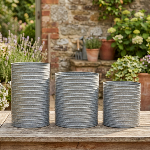 Decorative Garden Small <b>Tree</b> <b>Planter</b> Flower Pot Natural Finished Metal Galvanized Cylinder <b>Planters</b>, Set of 3 - Product Image 3