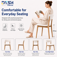 Chaise de salle à manger rembourrée avec dossier incurvé, assise en tissu bouclé, structure en chêne blanc, pieds coniques pour la maison, le restaurant, le café