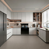 Meuble de cuisine blanc minimaliste en gros d'usine avec quincaillerie à fermeture douce, armoire de cuisine sur mesure pour appartement
