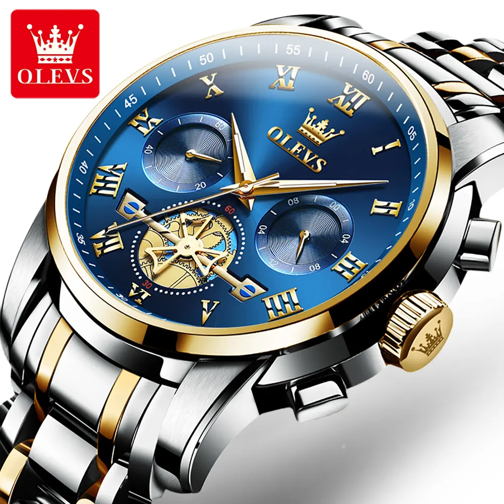 OLEVS 2859 Fashion Business men quartz watch tourbillon logo design multi-time zone steel watch Luxury Quartz Wristwatch