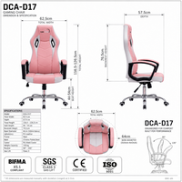 Chaise de jeu Kawaii rose avec accoudoirs rembourrés, hauteur réglable de 10 cm, base chromée, chaise de bureau pour jeux vidéo et diffusion en direct