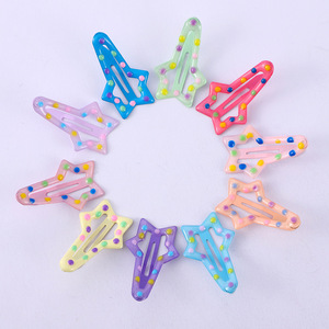 Colorful Star Shape Hair <b>Clips</b> For Girls Children 6 Cm Plastic Resin Side <b>Clip</b> Daily Use - Product Image 3