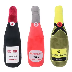 Interactieve Nieuwe Piepende Hond Speelgoed Fles Custom Knuffel Hond Champagne Hond Speelgoed