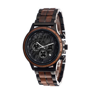 Montre-Bracelet Chronographe à Quartz pour Homme en Bois de Noyer Naturel et Acier Inoxydable avec Affichage de la Date, Design Original - Product Image 2