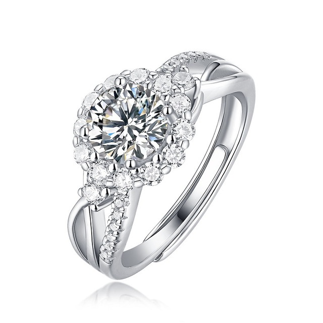 Adjustable 925 Sterling Silver Ring for Women, Colorfast, Hot-selling Luxury Moissanite Ring.