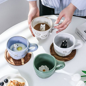 <span class=keywords><strong>Tazza</strong></span> in ceramica per la colazione personalizzata <span class=keywords><strong>tazza</strong></span> di latte per il tè per i regali moderna 3D cartone animato creativo Zou Ju Dog Cat lumaca - Product Image 1