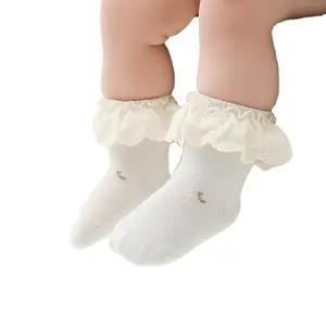 Ivy80175A 2023春秋新款设计婴儿Ins白色蕾丝袜子0-3Y儿童提花袜子女婴可爱无骨袜子