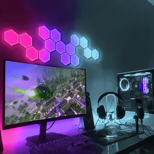 Modern DIY Wall Hexagon LED Desk Lamp for Gaming & RGB Color Remote Control Bedroom & Bathroom Decor