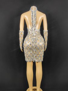 Işıltılı çıplak şerit kristaller kadınlar doğum günü elbise örgü kutlamak gece kulübü balo parti sürükle kraliçe kıyafet şarkıcı sahne giyim - Product Image 6