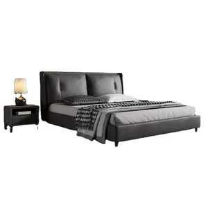 现代风格卧室家具Cama平台单双人全特大软垫床架，带床头板