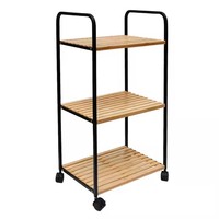 Chariot roulant amovible en bois de bambou à 3 niveaux Étagère de rangement multicouche sur roues Chariot mobile utilitaire avec roues verrouillables