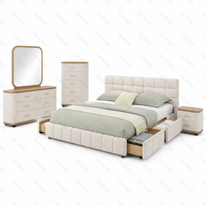 Juego de Muebles de Dormitorio Moderno con Cama Queen Acolchada, Cómoda con Espacio de Almacenamiento, Armario con Espejo y Mesita de Noche - Product Image 3