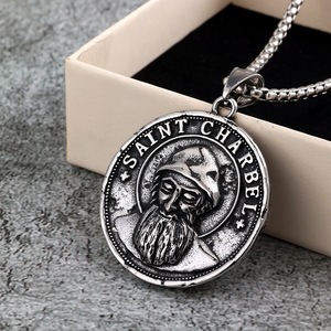 Saint Charbel Christian Medal Pendant <b>Tungsten</b> Unisex Religious Charm Necklace - Product Image 2