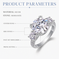 Bague de fiançailles pour femme en moissanite, argent sterling 925, taille ronde, trois pierres, six griffes, triple rangée, pavé