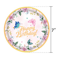 Ychon joyeux anniversaire ensemble de vaisselle jetable papillon fleur vaisselle papier vaisselle ensemble pour fête d'anniversaire