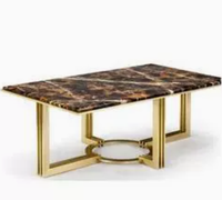 Fabrication sur mesure de table basse de luxe au design moderne en marbre naturel et acier inoxydable doré pour salle à manger et table rectangulaire