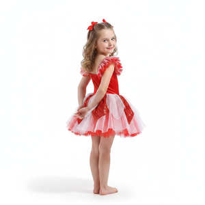 Tutu de ballet rouge festif à paillettes pour enfants, thème canne à sucre, avec bandeau à nœud pour spectacles de fin d'année - Product Image 2