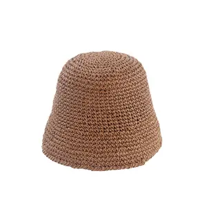 Cappello a cloche all'uncinetto di carta di puro colore alla moda cappelli a secchiello cammello da esterno cappelli di paglia verdi casual