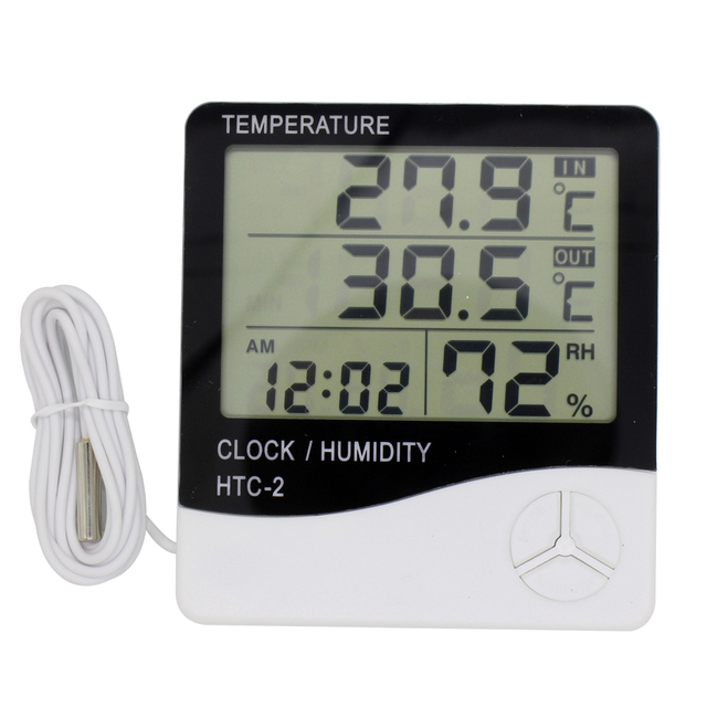 LCD Electronic Digital Temperature Humidity Meter Thermometer Hygrometer Indoor Outdoor Weather Station Clock HTC-1 HTC-2