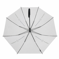 Parapluie droit automatique à 8 baleines, blanc, avec logo personnalisé, poignée en J courbée noire, longue tige, pour publicité d'entreprise, exposition et salon professionnel