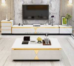 Luxury Metal Glass Wood <strong>Top</strong> Center <strong>Coffee</strong> <strong>Tables</strong> With Drawer Modern <strong>Extendable</strong> Storable Wall TV Stand Cabinet Unit Set