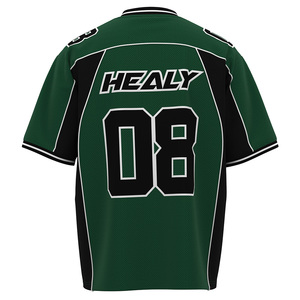 HEALY Camiseta Deportiva de Manga Corta con Estampado de Malla Americana en Contraste Verde y Negro, Cuello en V, Transpirable, de Secado Rápido, Ligera, 100% - Product Image 3