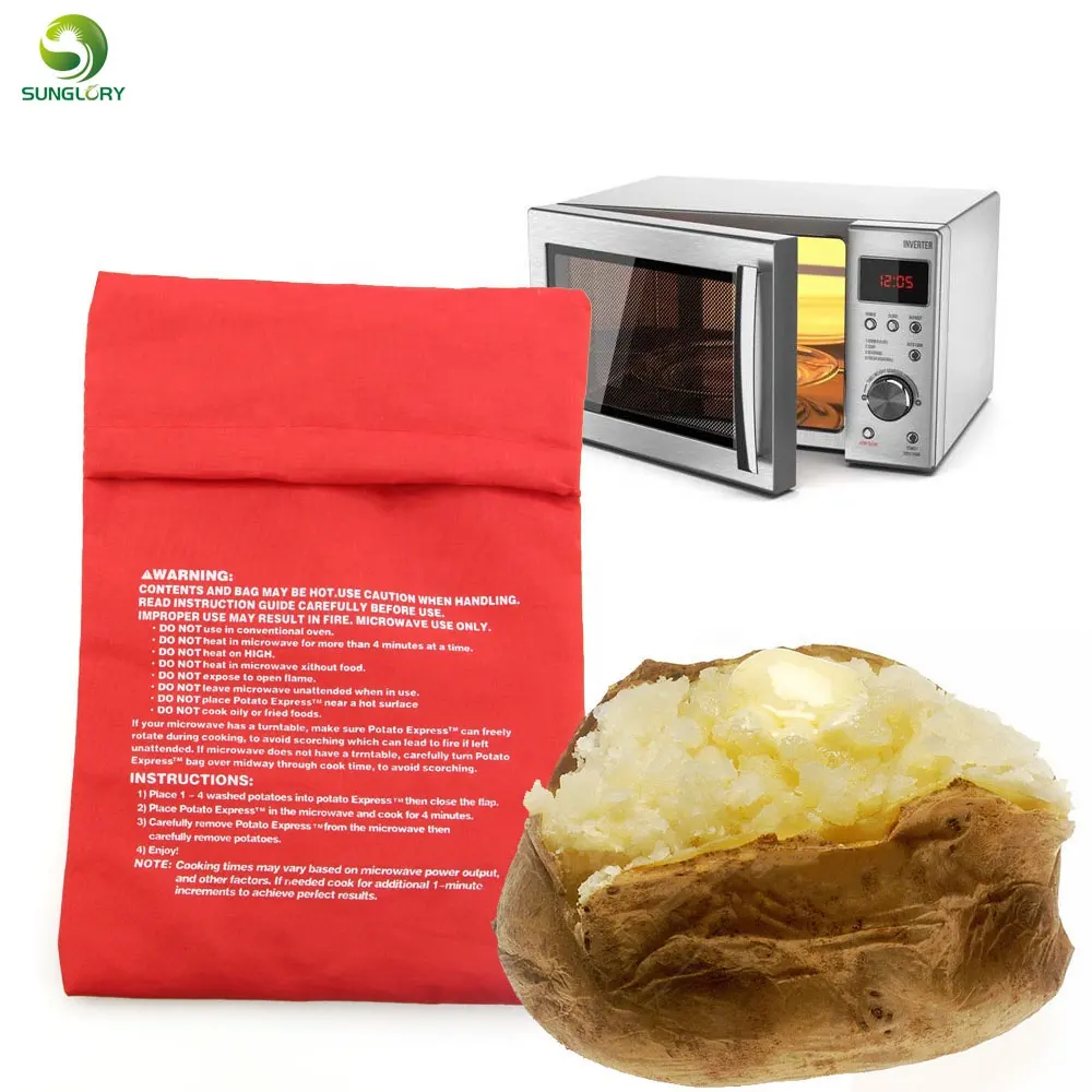 Bolsa de batata cozimento com micro-ondas, bolsa vermelha para cozinhar de batata e arroz, lavável, ferramenta de cozinha rápida