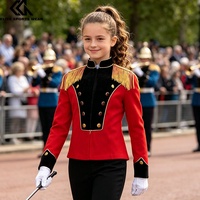 Uniforme de majorette pour enfants, garçons et filles, veste de majorette en velours à manches longues avec fermeture éclair et pompons, tenue de performance