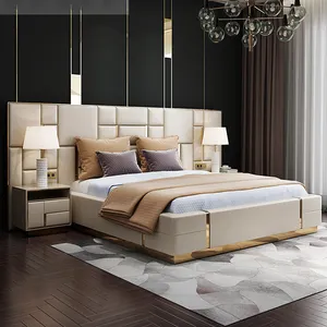 Parure de lit eu chic CH8831 Plus, ensemble de chambre à coucher de luxe, moderne, avec rangement, en bois, pour hôtel