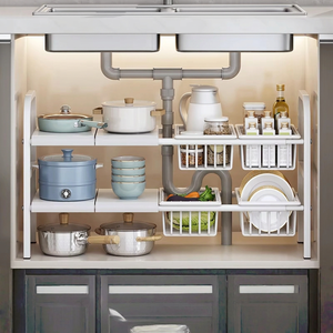 Étagère de rangement de cuisine multifonctionnelle en métal à un seul niveau, rétractable, amovible, de type sol, pour le rangement des casseroles - Product Image 5