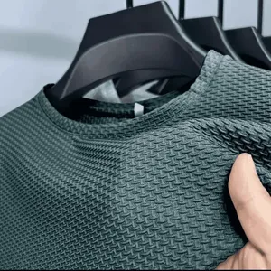 Sommer Stretch Mesh Eisseide Gewebtes Blanko Herren Kurzarm T-Shirt Atmungsaktives Waffel-Leichtgewicht-Shirt Nachhaltig - Product Image 5