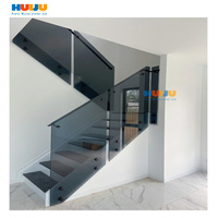 HJ Top-Design Geländer Handgriffe Seitenaufstellung für Haustreppen Indoor Abstandsglasgeländer traditionelles Glas-Treppengeländer