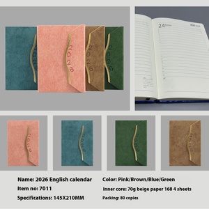 2026 taille A5 couverture rigide almanach calendrier planificateur 100gsm couverture en cuir cahier transfrontalier affaires spirale couture reliure - Product Image 4