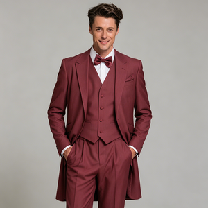 Ensembles assortis rétro pour la famille, robe à pois bordeaux pour maman, costume pour papa, gilet pour garçon, robe courte pour fille, pour séance photo, mariage - Product Image 2