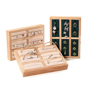 RTS stock solide anneau en bois bracelet plaque haut de gamme multi-fentes velours doublure anneau support de stockage bijoux affichage accessoires plaque - Product Image 1