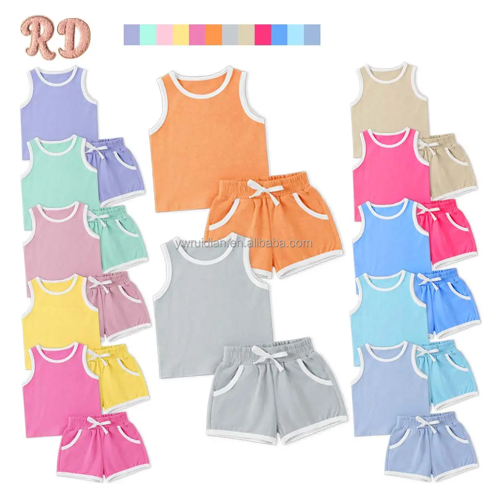 Yiwu Ruidian Girls Sleeveless Tank Top And Shorts Sweatpants Wholesale Kids T-Shirt Toddler Leisure Set Girls Clothing Sets