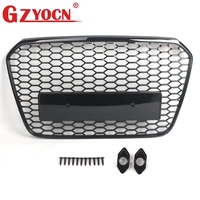 Kit de remplacement de calandre avant nid d'abeille noir brillant + cache de feux antibrouillard pour Audi A6 C7 S-Line 12-15 OE 4G0853651A 4G0807681D 4G0807682D