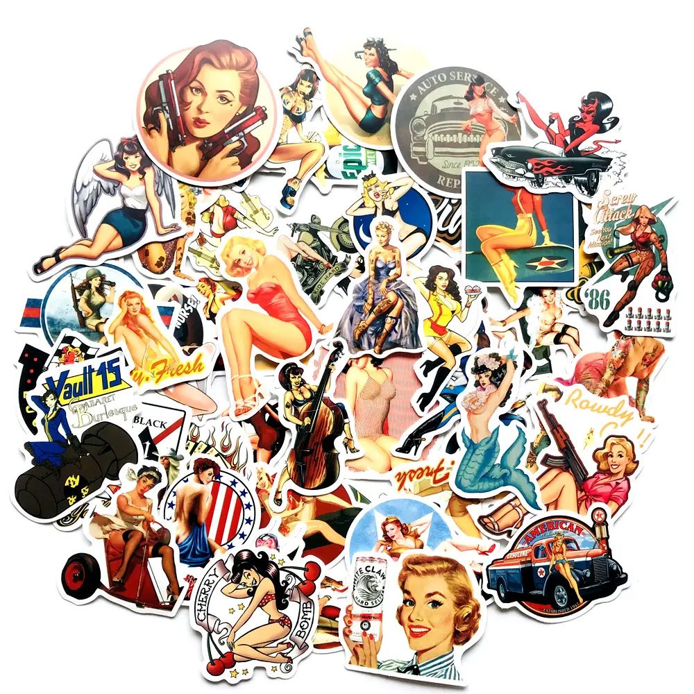 Baru 49 Buah/Tas Sexy Girls Vintage Tahan Air Vinyl Die Cut Koper Sticker Pack untuk Laptop Motor