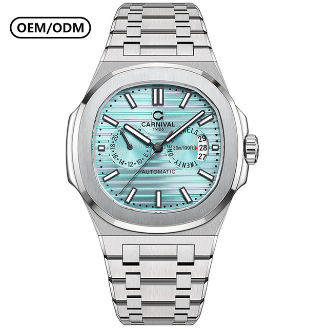 CARNIVAL ODM/OEM Automatic Mechanical Movement Men's Luxury Fashion Watch with Stainless Steel Band and 50m Water Resistance