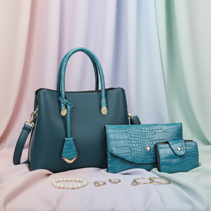 Ensemble de sacs à main 3 pièces pour <span class=keywords><strong>femme</strong></span> en cuir imperméable grainé, sac à bandoulière avec pochette et portefeuille à motif litchi - Product Image 5
