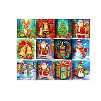Kit de Carte de Vœux DIY Moderne à Peinture Diamant Imprimée avec Motifs de Fleurs et de Chiens de Noël – Fournitures d'Art et d'Artisanat