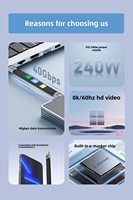 Vente chaude d'usine 240W USB4.0 câble court de charge rapide 40Gbps USB Type C mâle à mâle câble court de données plat 8K @ 60Hz Audio/vidéo
